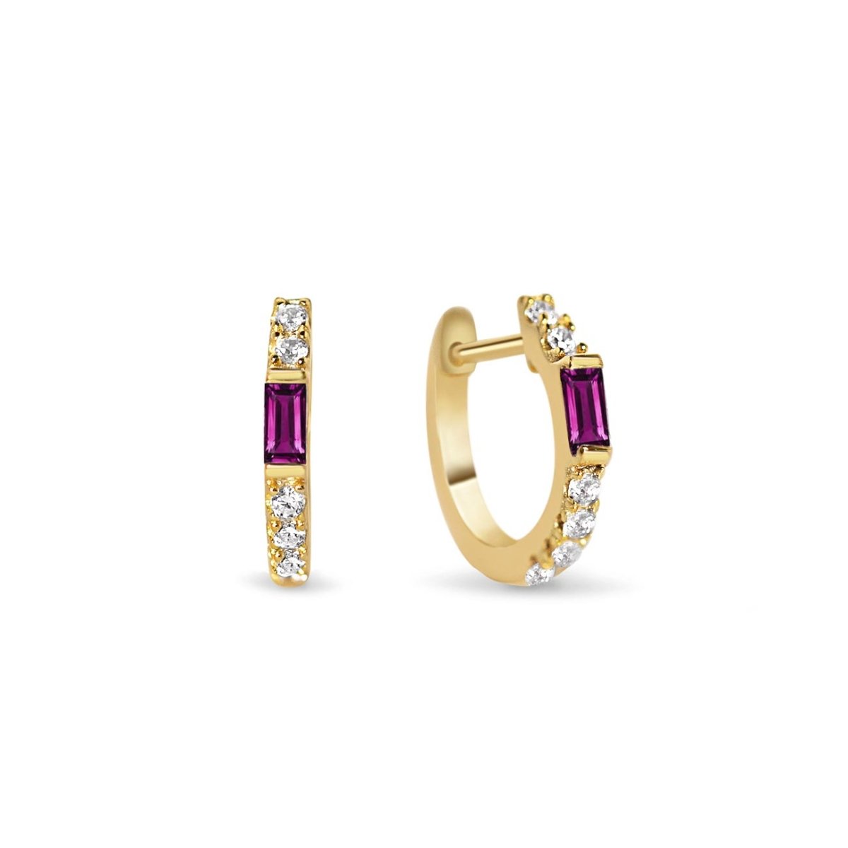 Gemstone Baguette Huggie Earrings Ruby