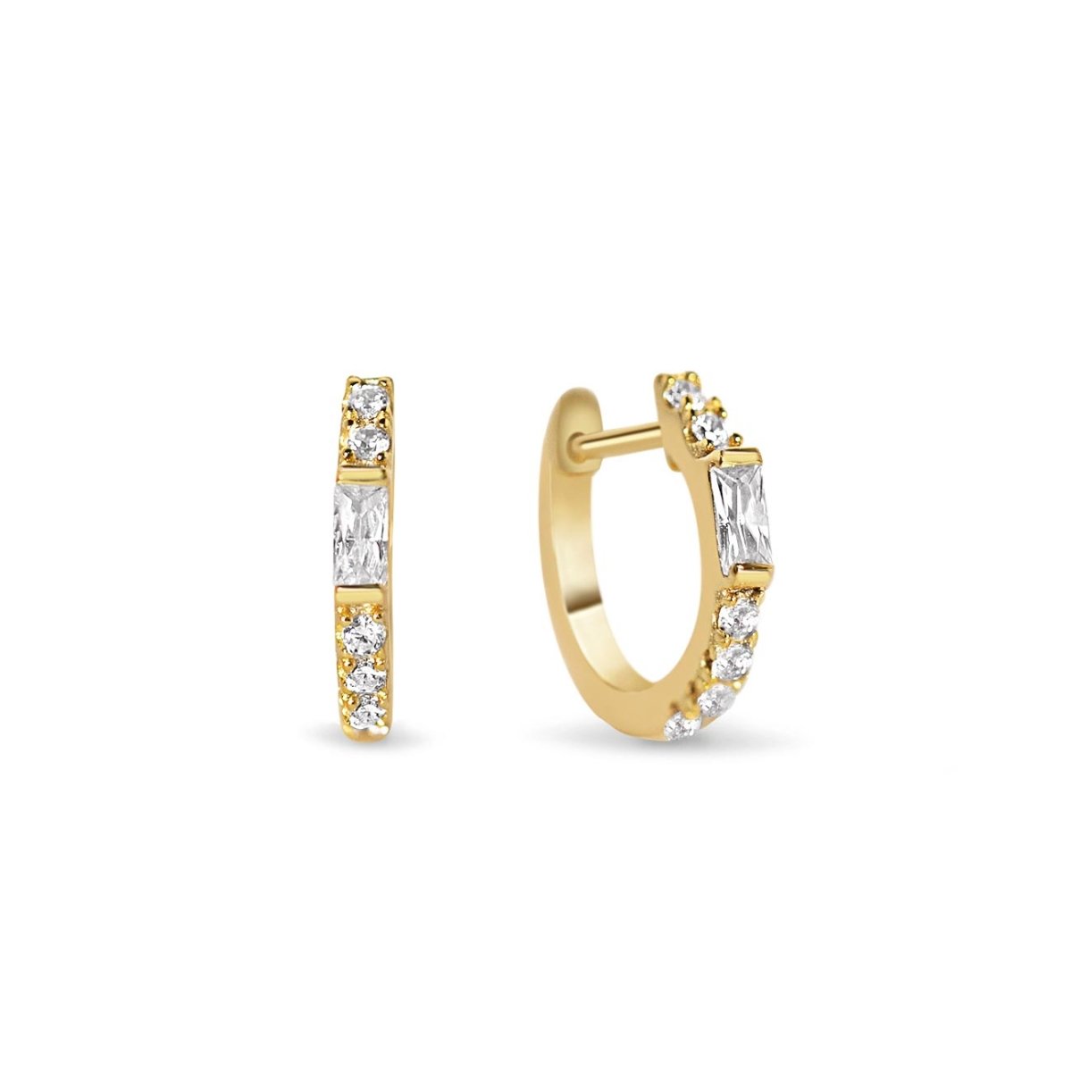 Baguette Huggie Earrings White Zirconia