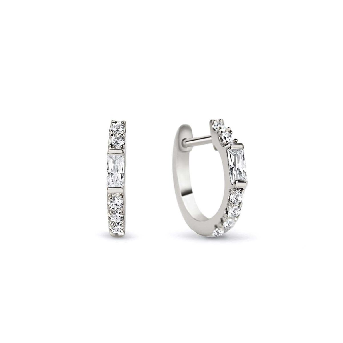 Baguette Huggie Earrings White Zirconia