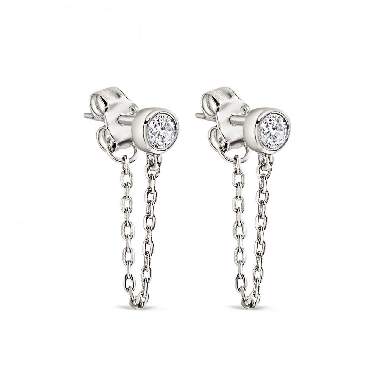 Bezel Chain Huggie Earrings