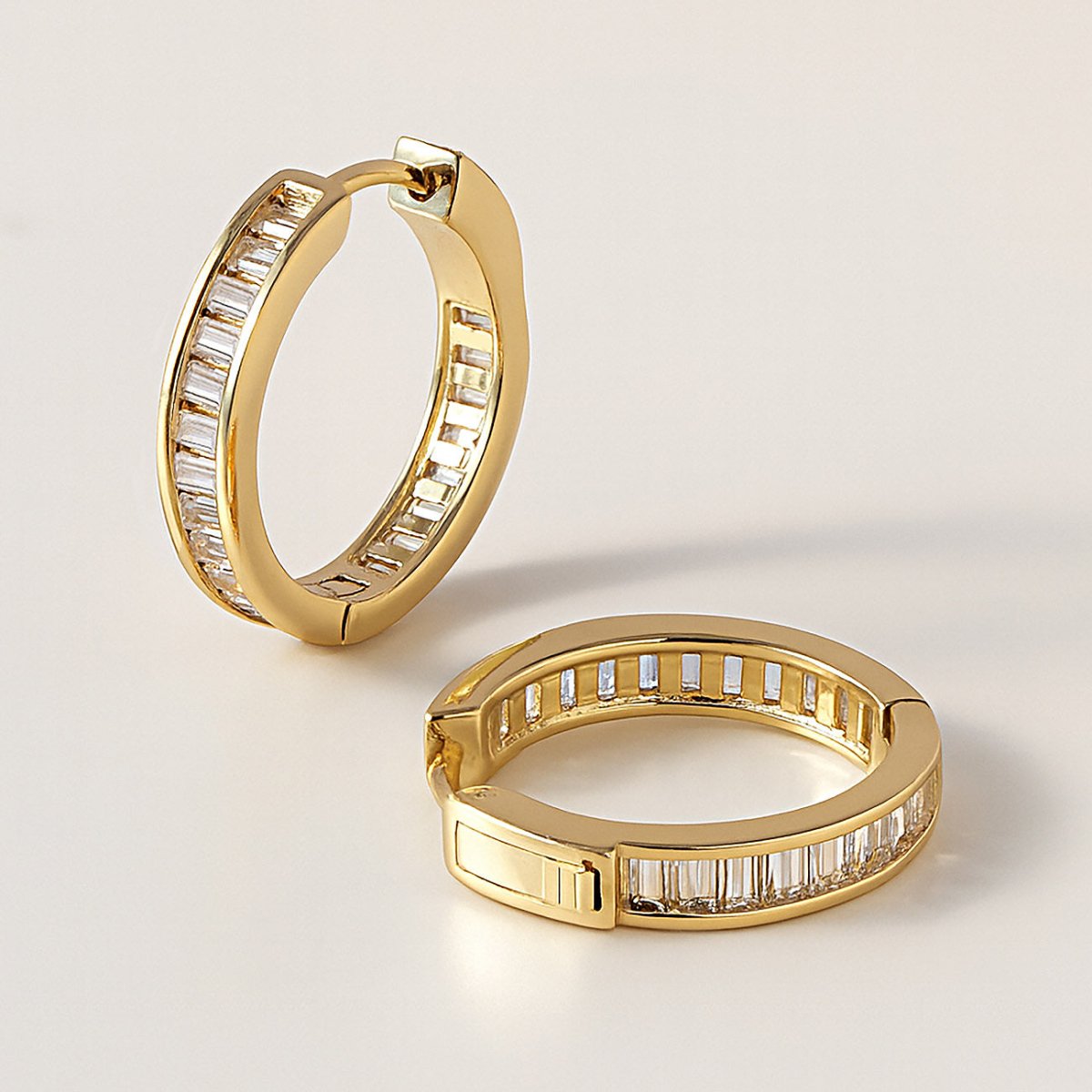 Channel Set Baguette Hoop Earrings
