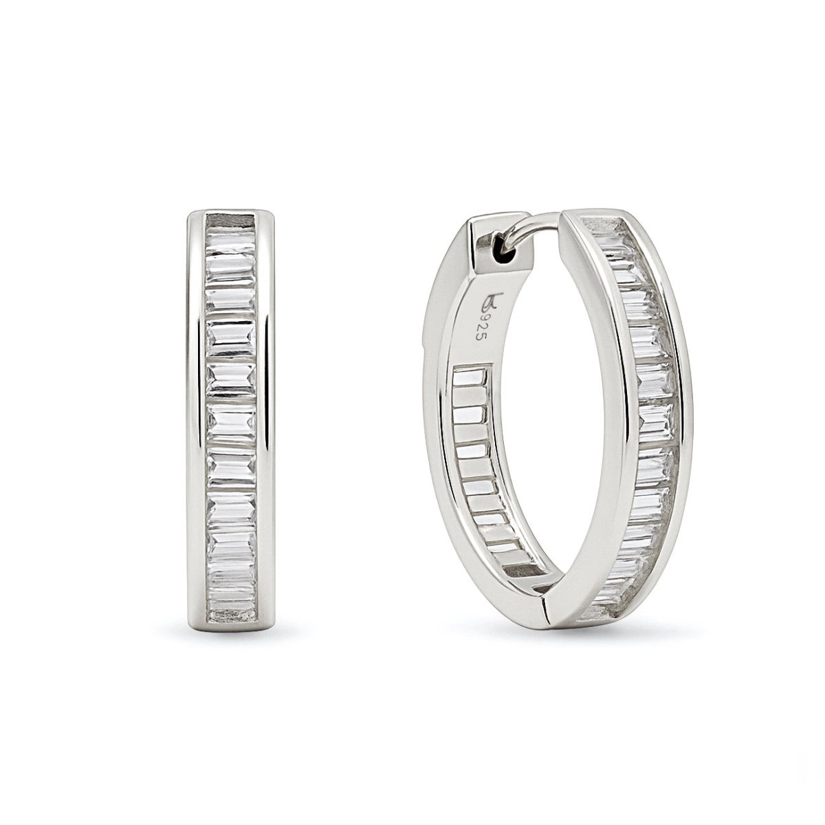 Channel Set Baguette Hoop Earrings
