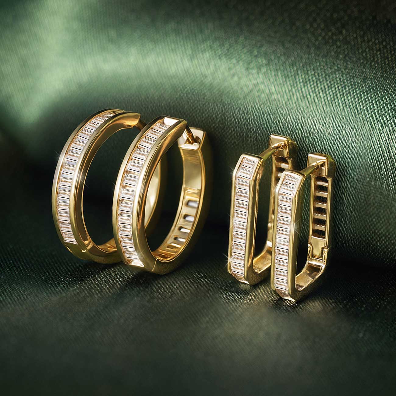 Channel Set Baguette Oval Hoops