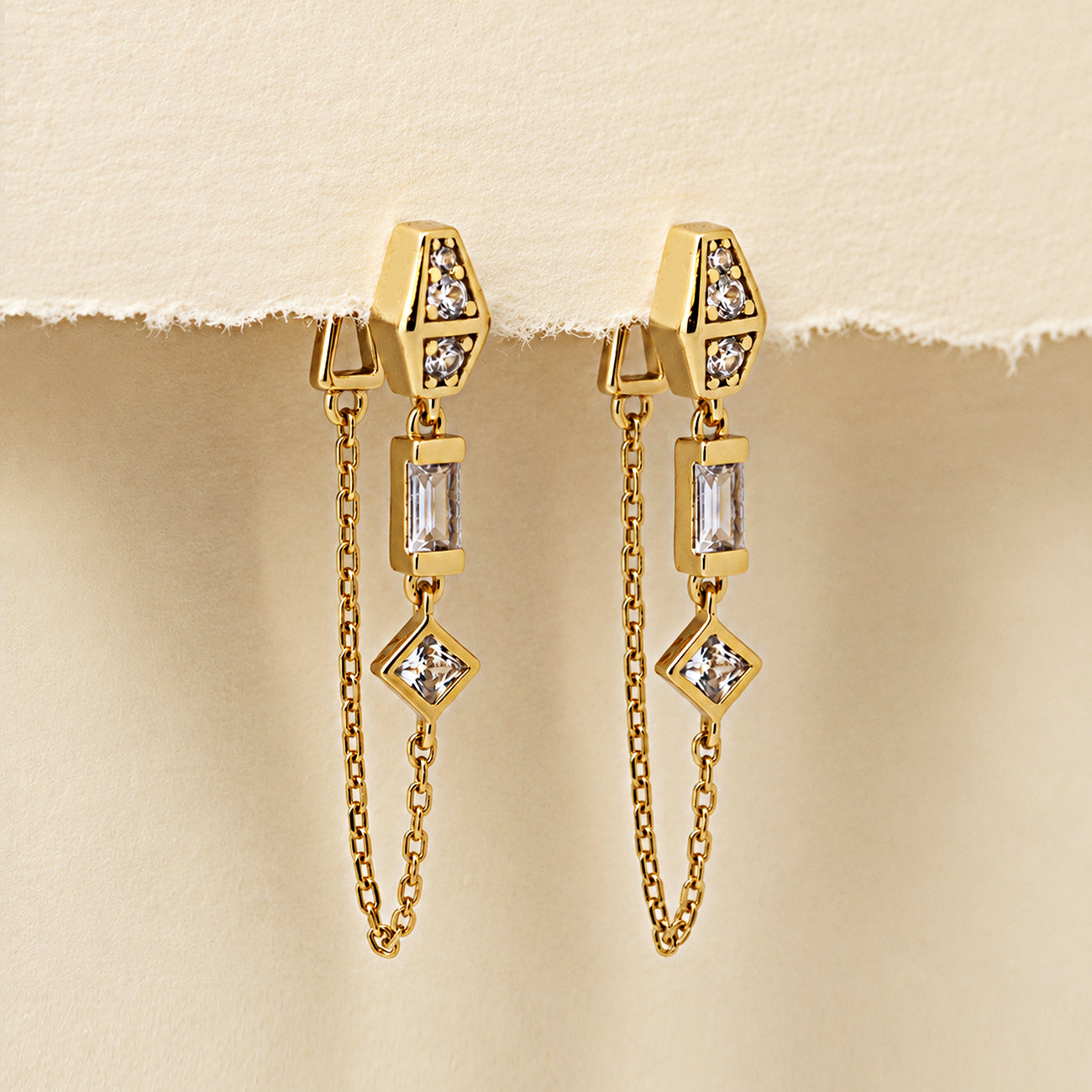 Multi Shaped Crystal Chain Earrings