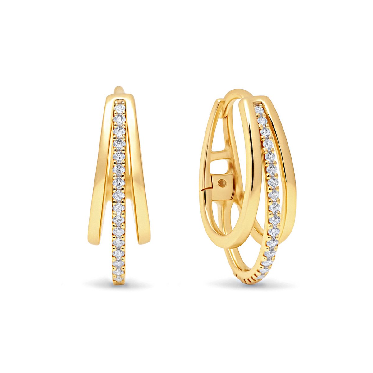 Gold Hoops, Small Hoops, Pavé Triple Mini Hoop
