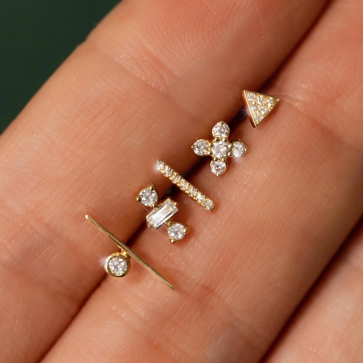 Diamond Baguette Triad Stud