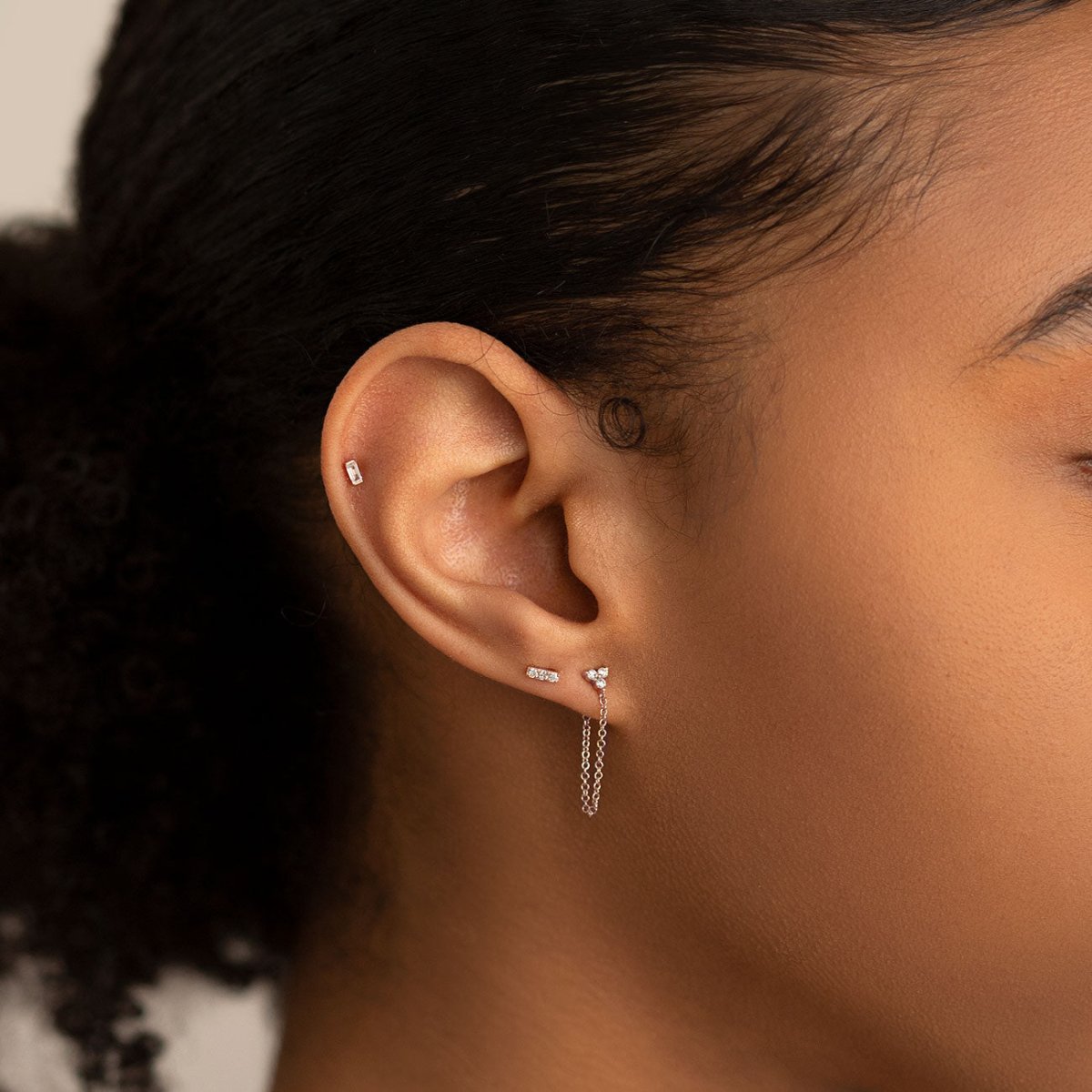 Tiny Baguette Studs White Zirconia