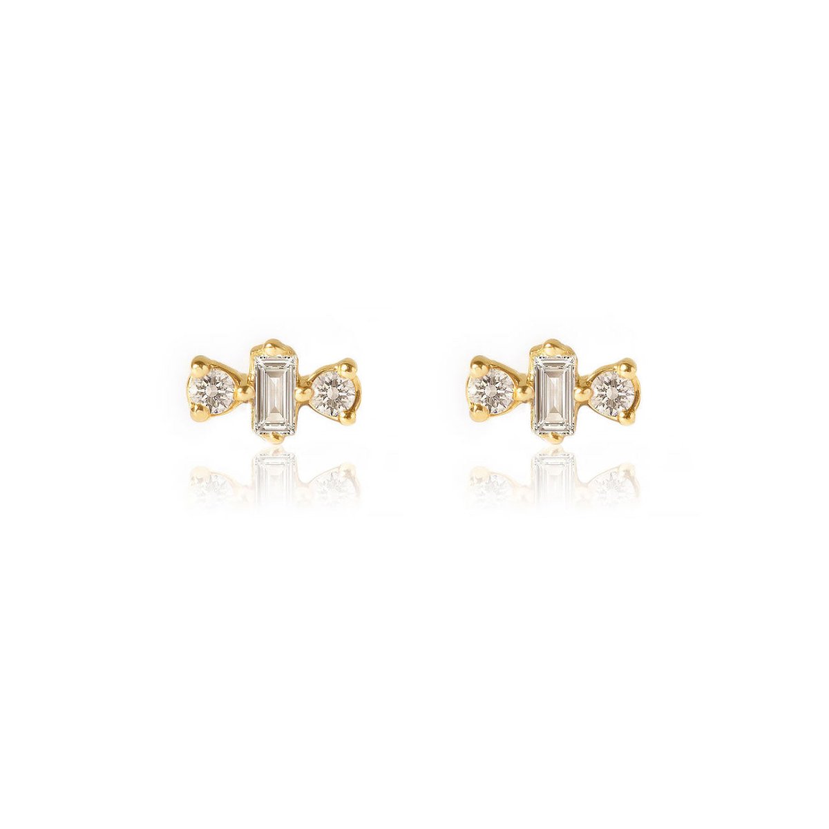 14k Gold Tiny Diamond Studs, Baguette Studs, Dainty gold studs, dainty diamond studs, 2nd hole outlet earring, Cartilage Stud - (4-D6-D7)