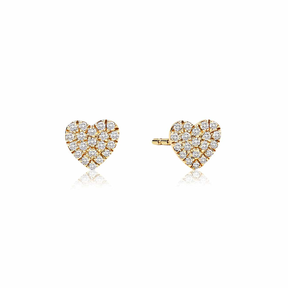 14K Gold Earrings, Diamond Studs, Mini Diamond Pavé Heart Studs