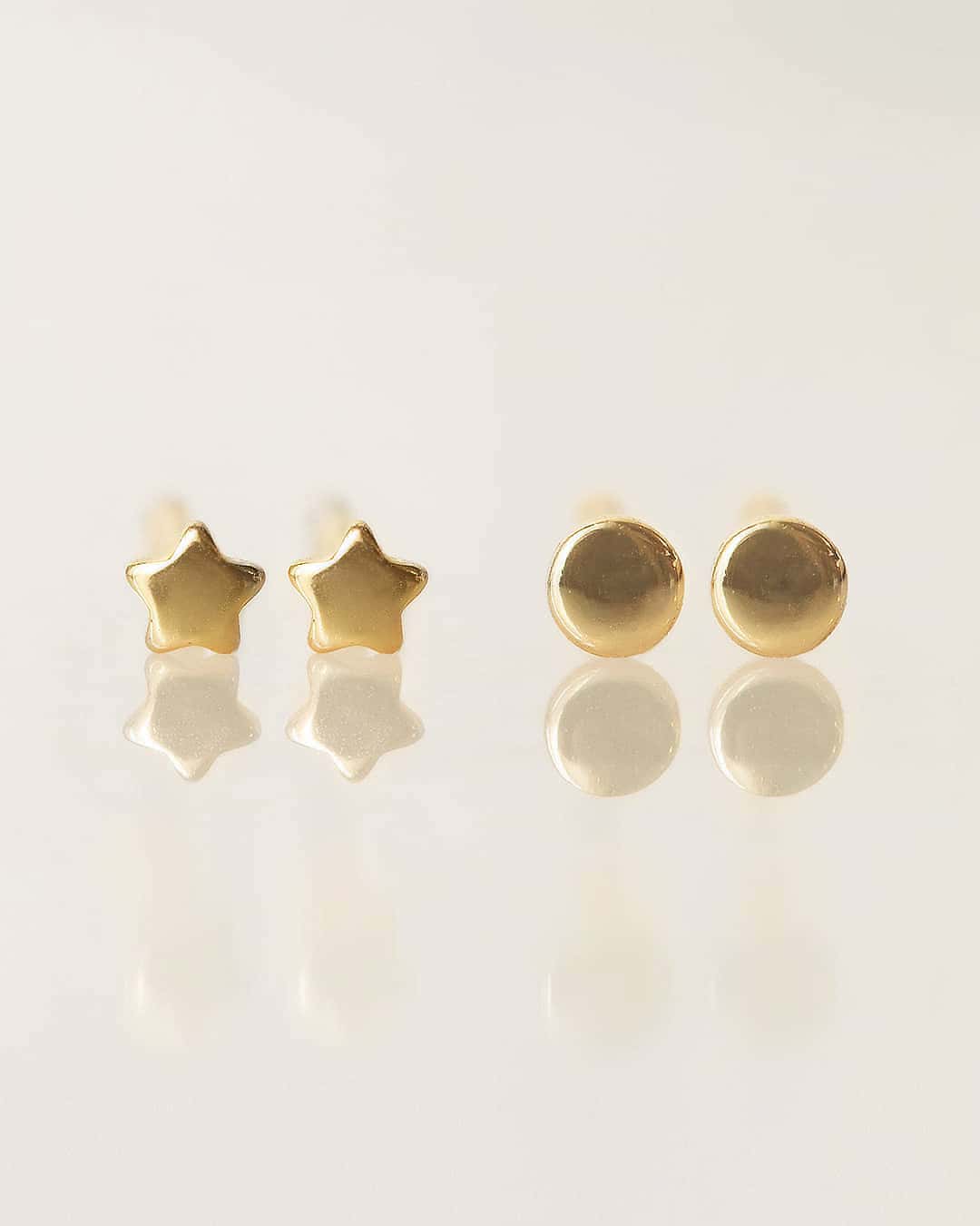 Tiny star and round stud earrings for second hole piercings