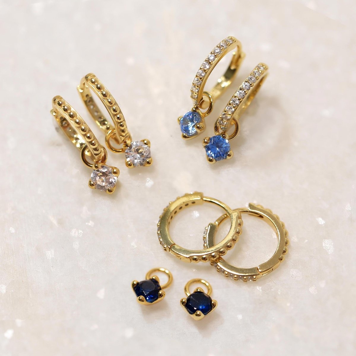 Dangling Gemstone Pavé Huggies White Zirconia