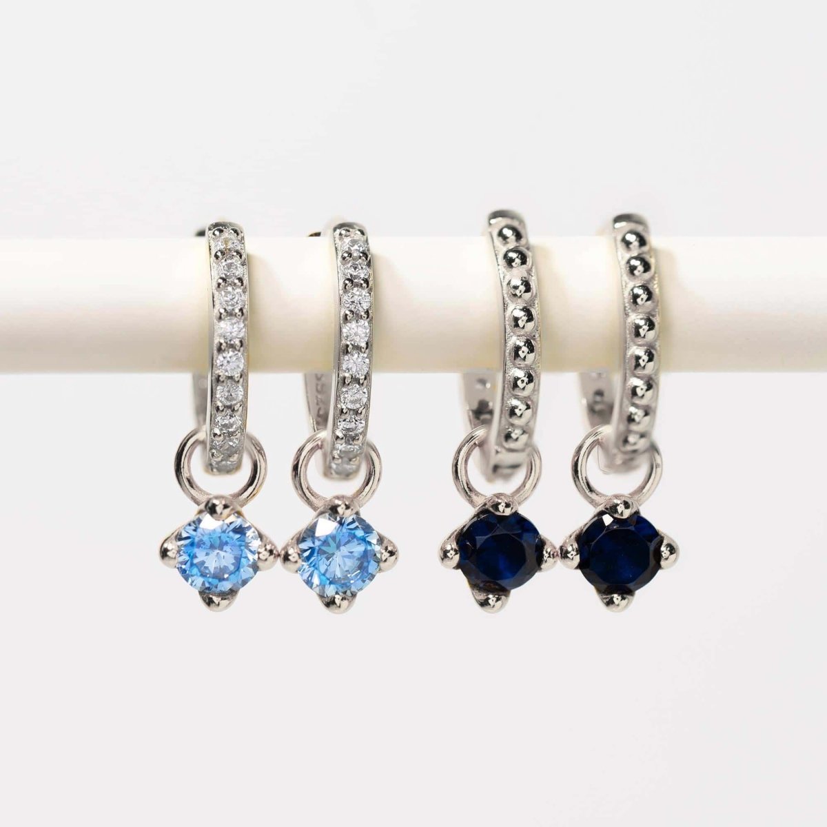 Dangling Gemstone Pavé Huggies Blue Zircon