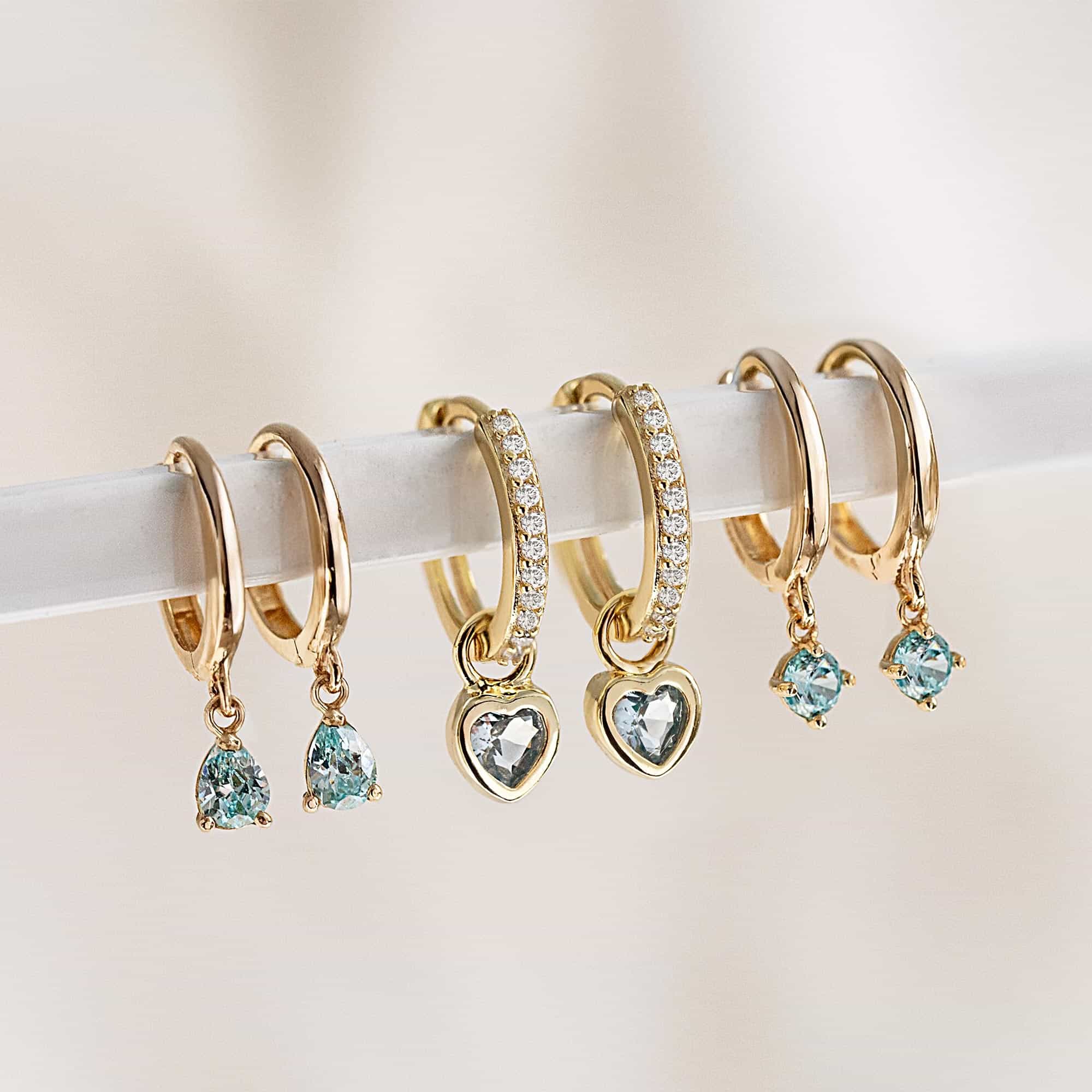 Gemstone Dangle Huggies Aquamarine