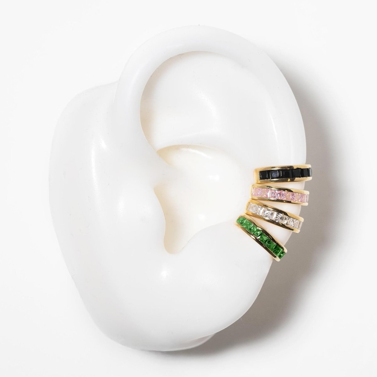 Princess Cut Gemstone Ear Cuff Onyx