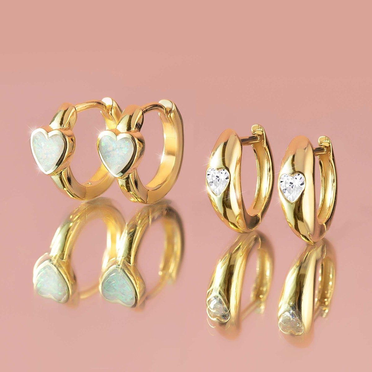 Opal Heart Inlay Huggies