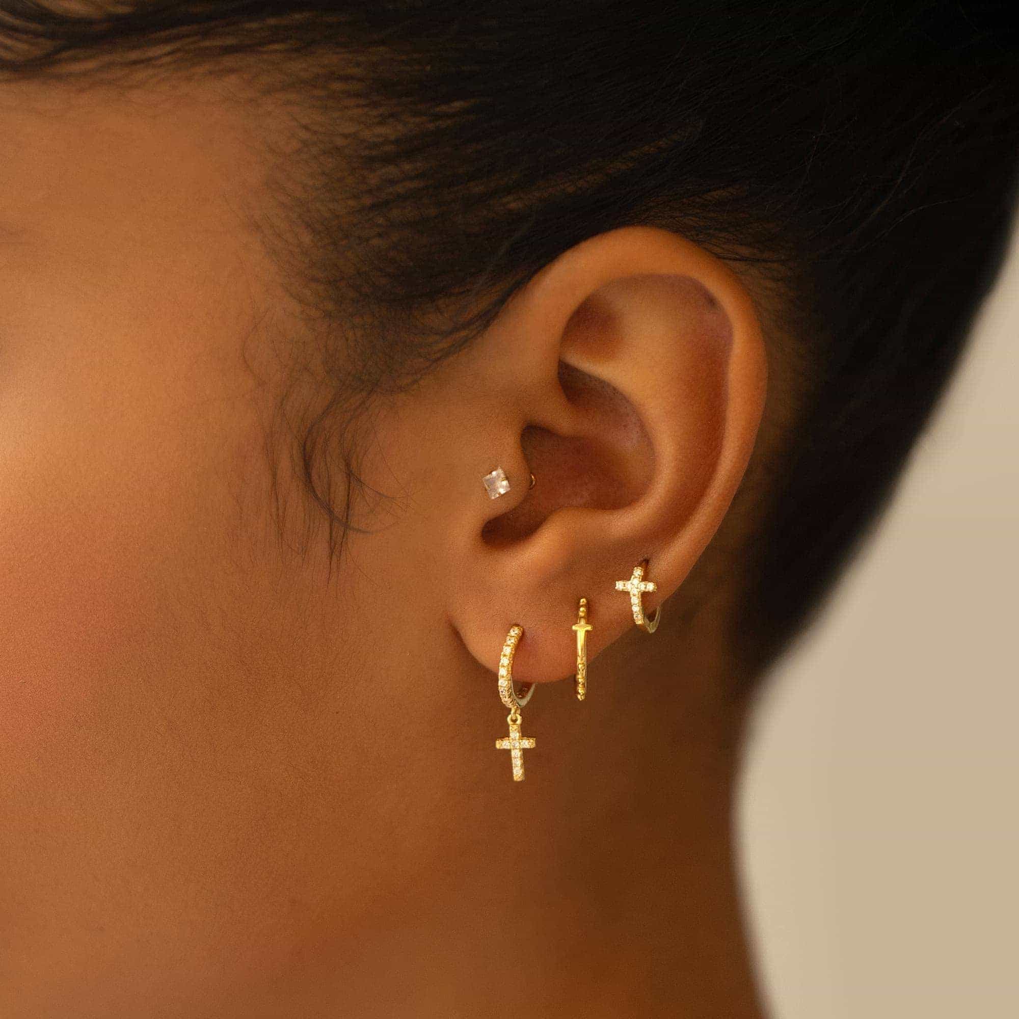Tiny Cross Huggie Earrings