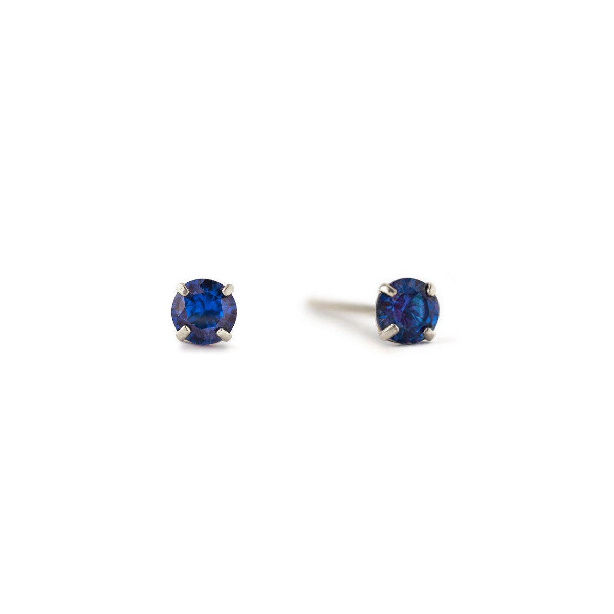 Blue cheapest Sapphire Stud Earrings, Mini Solid 14k White Gold Earrings, September Birthstone Gift, Anniversary Jewelry Gift, Single Or Pair