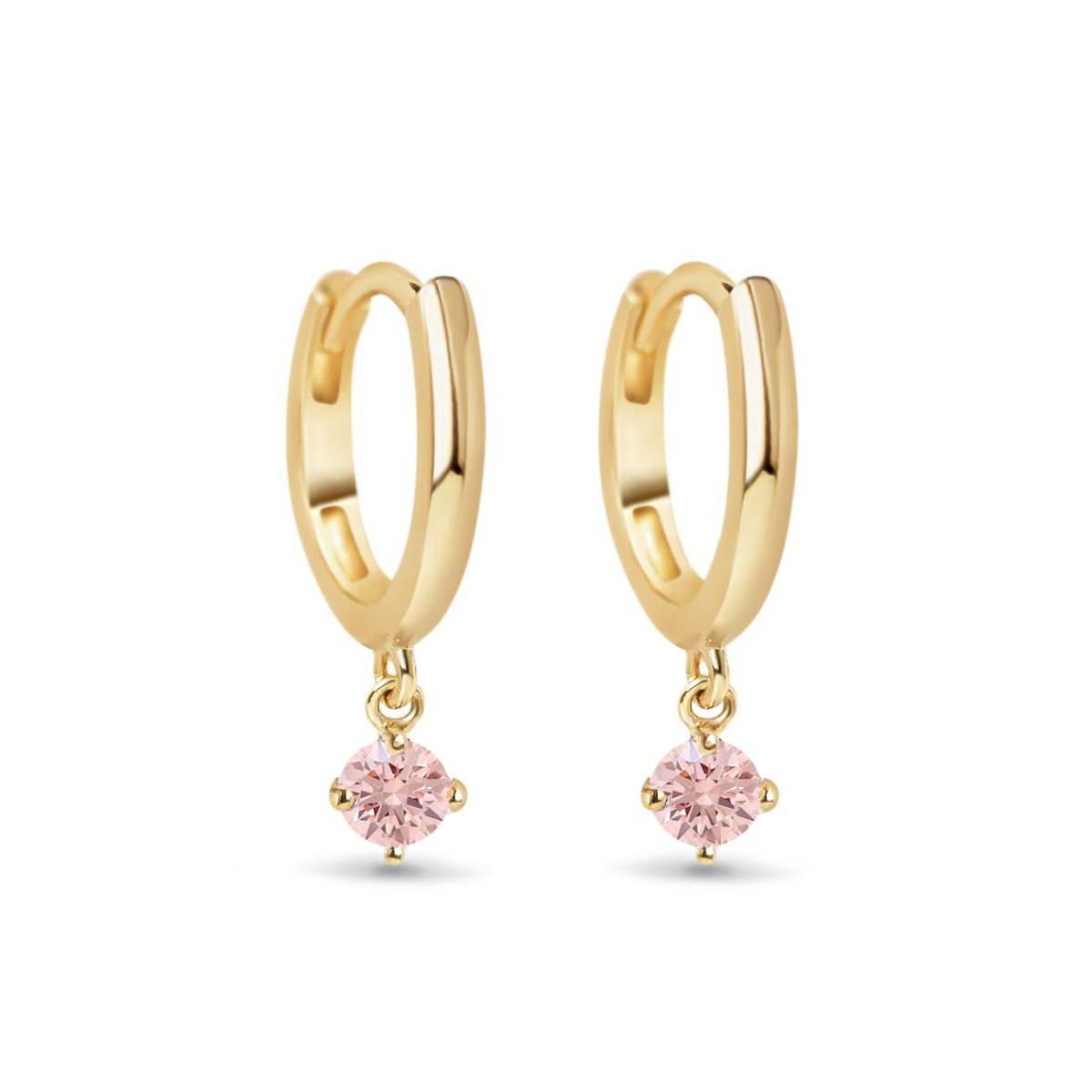 Gemstone Dangle Huggies Pink Sapphire