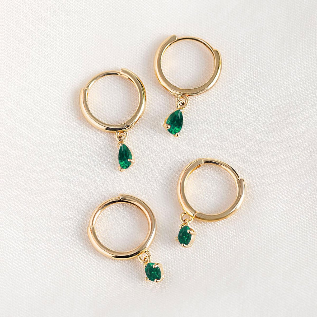 Gemstone Dangle Huggies Emerald