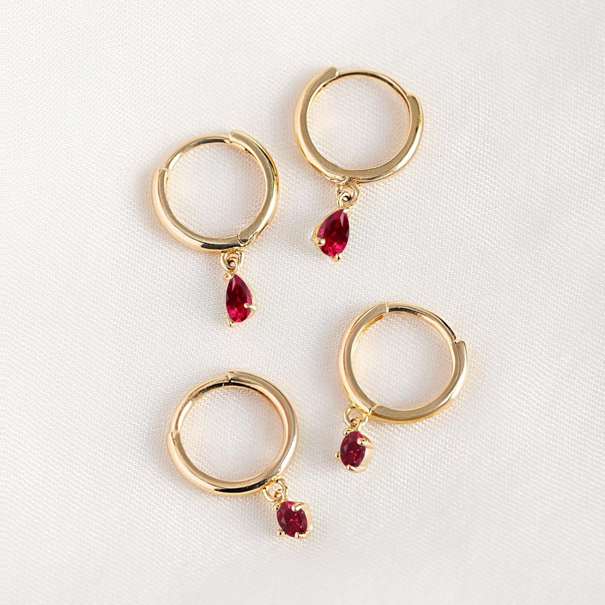 Gemstone Dangle Huggies Ruby