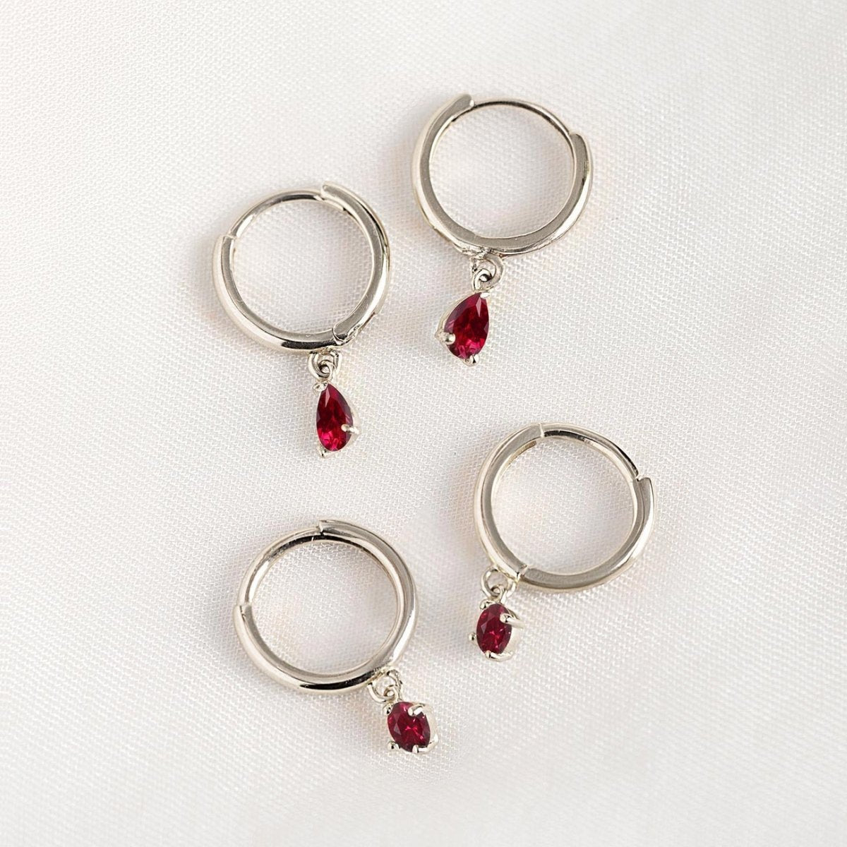 Gemstone Pear Drop Huggies Ruby