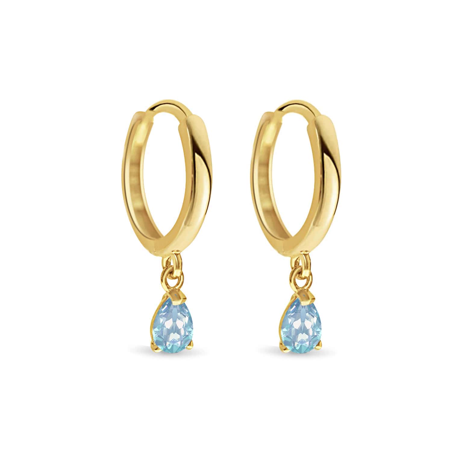 Gemstone Pear Drop Huggies Aquamarine