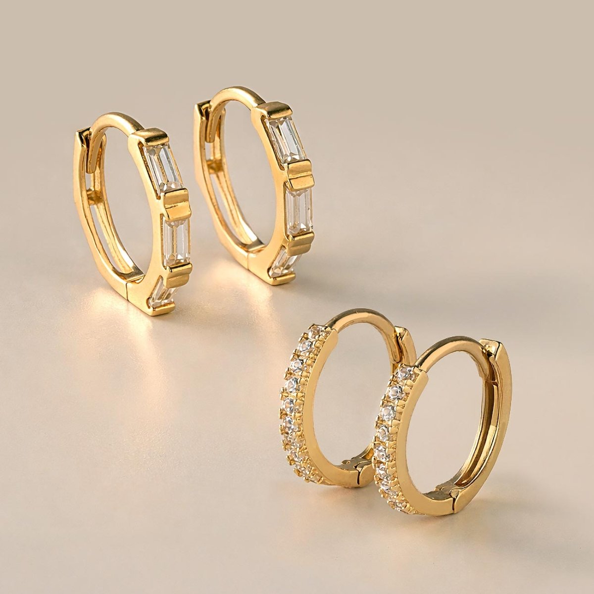 Tri Baguette Huggie Hoops