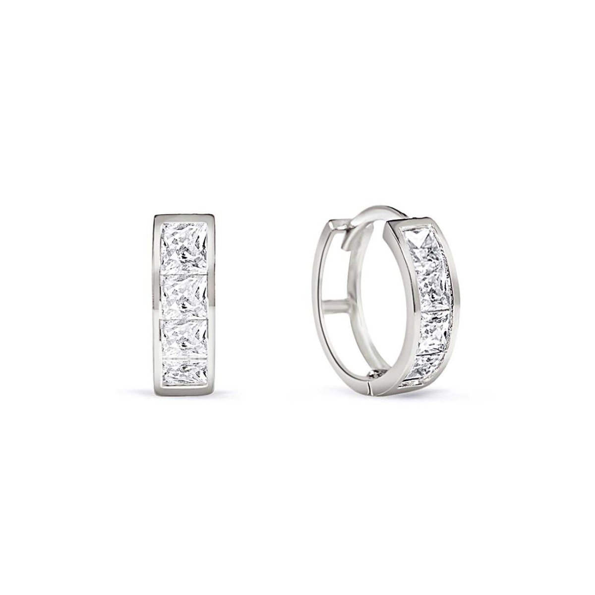 Princess Cut Huggie Hoops White Zirconia