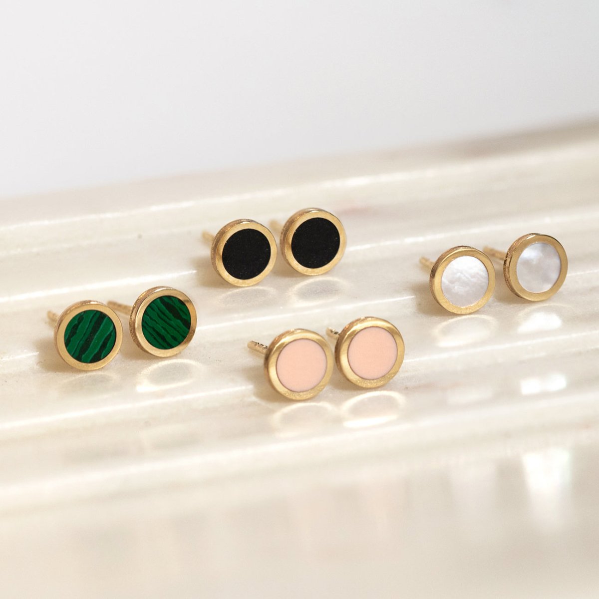 Gemstone Round Studs Malachite