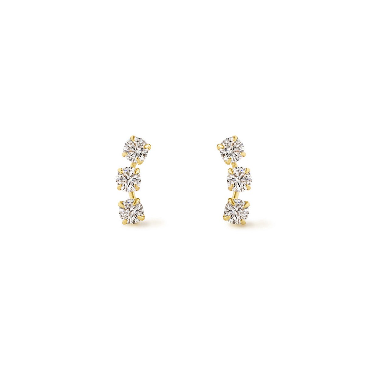 14K Solid Gold Curve Pave Bar Studs