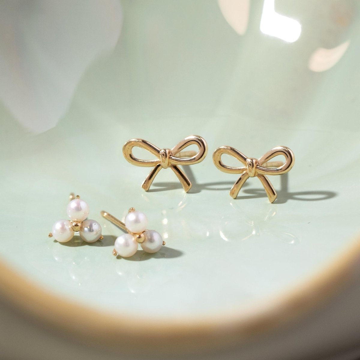 14K Gold Dainty deals Bow Studs | 14K Gold Minimal Bow Earrings | Bow Studs