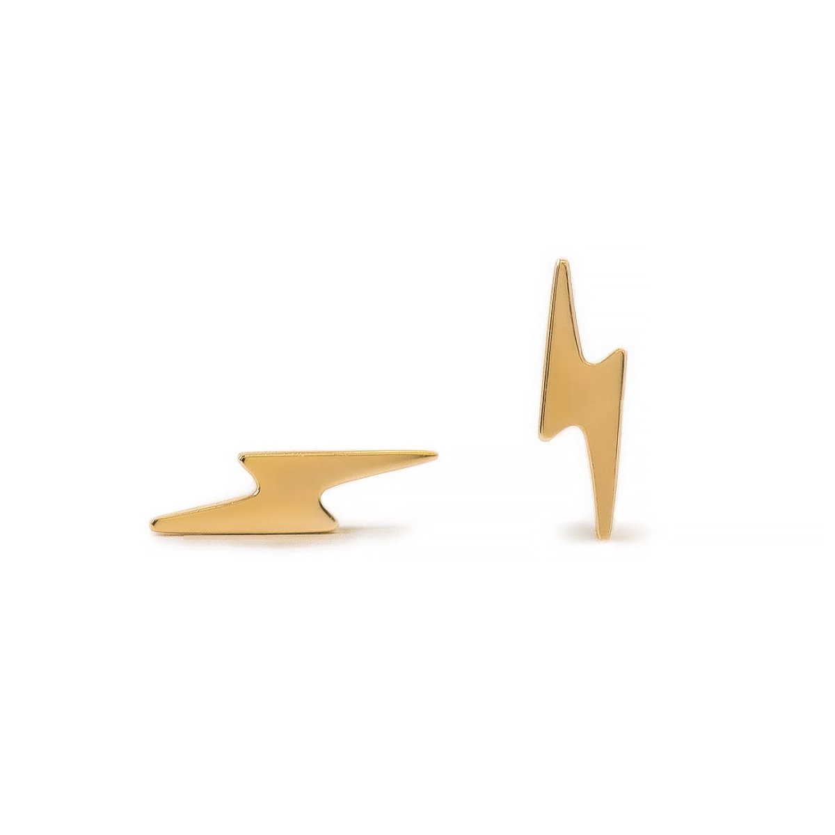 14K Solid Yellow Gold Lightning Bolt Stud Earrings – Unisex Thunderbolt