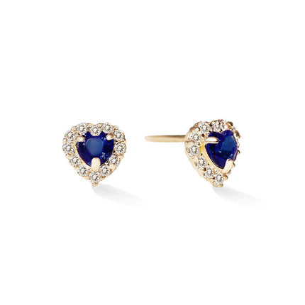 Heart Gemstone Halo Studs Blue Sapphire