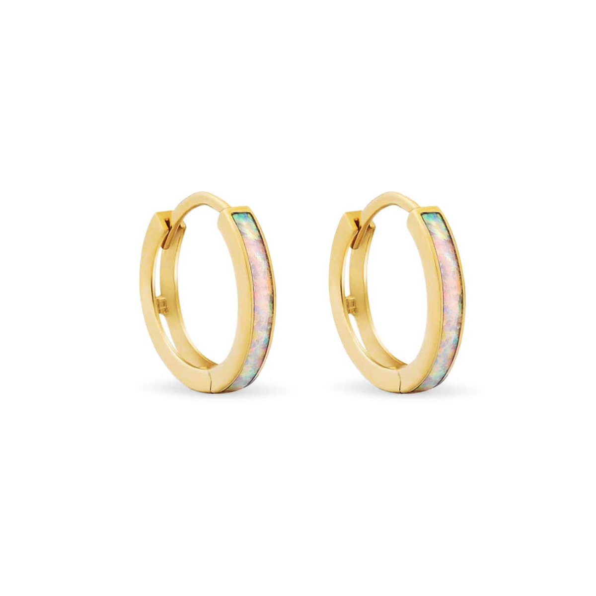 Real Gold Earrings, Opal Huggies