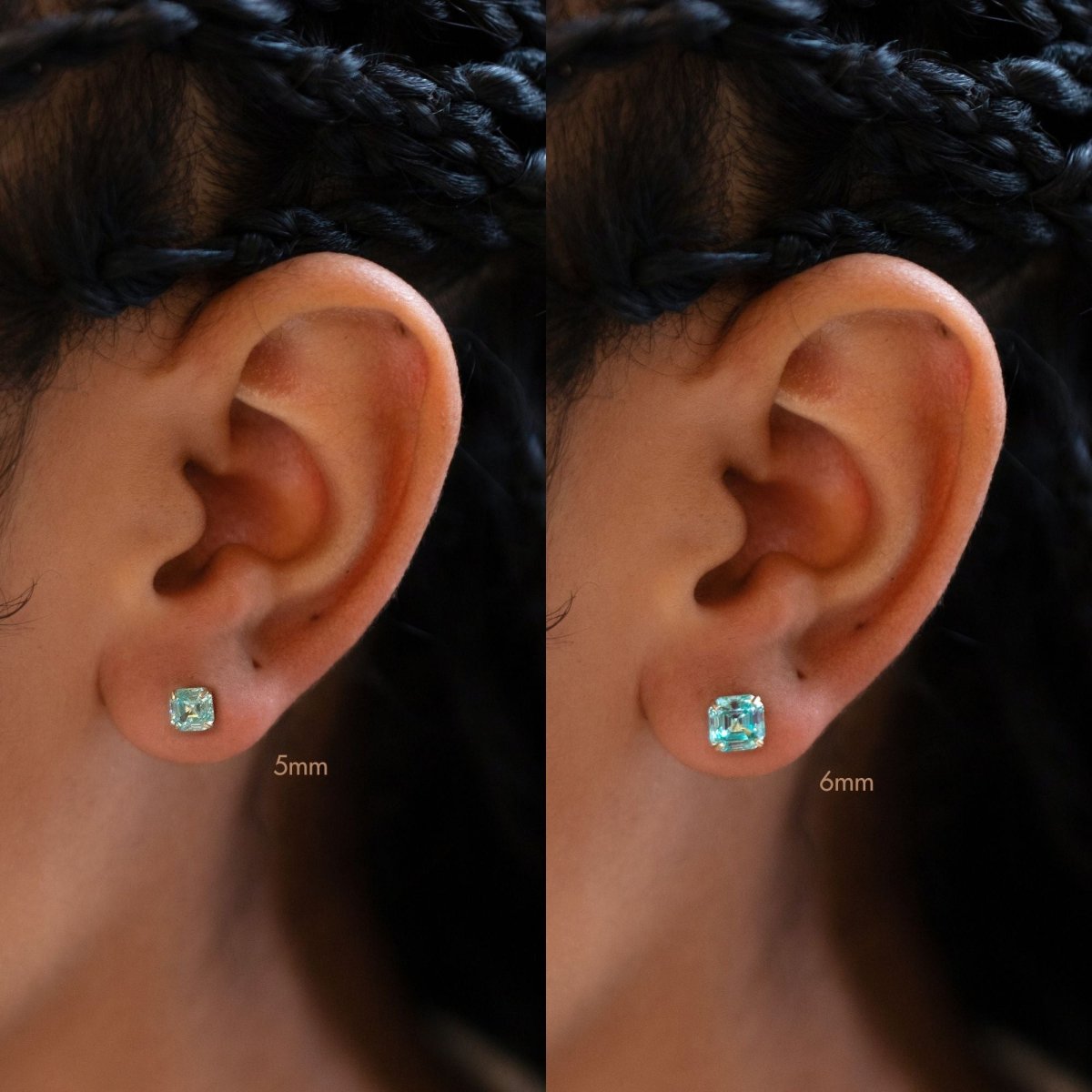Asscher Cut Gemstone Studs Turquoise