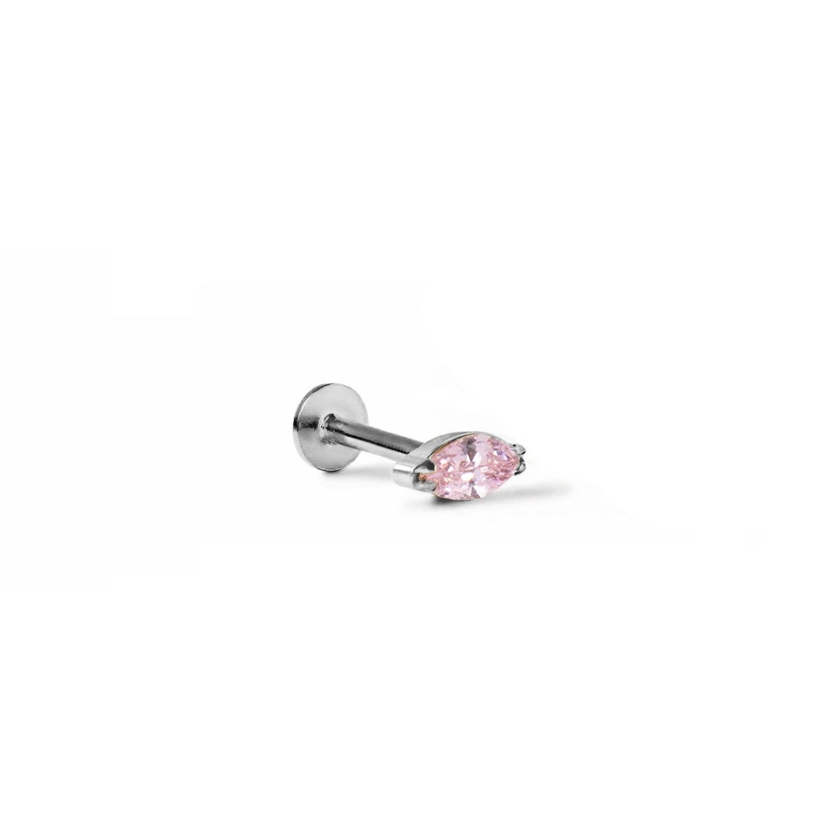 Image of Tiny Marquise Pink Sapphire Gemstone Stud in Titanium on white background | #Gemstone_Pink Sapphire