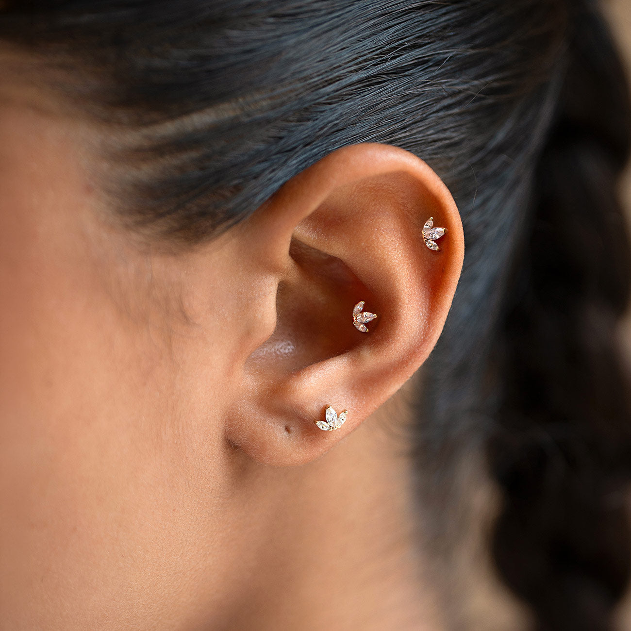 Trio Marquise Flat Back Earring