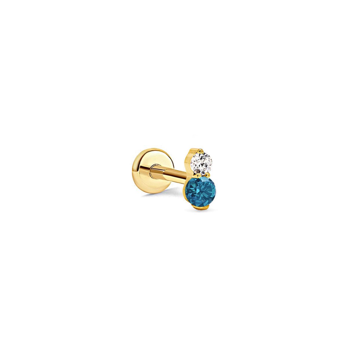 Product image of Pave Duo Stud Earring has a tiny Zirconia and Blue Zircon gemstone| #Gemstone_Blue Zircon