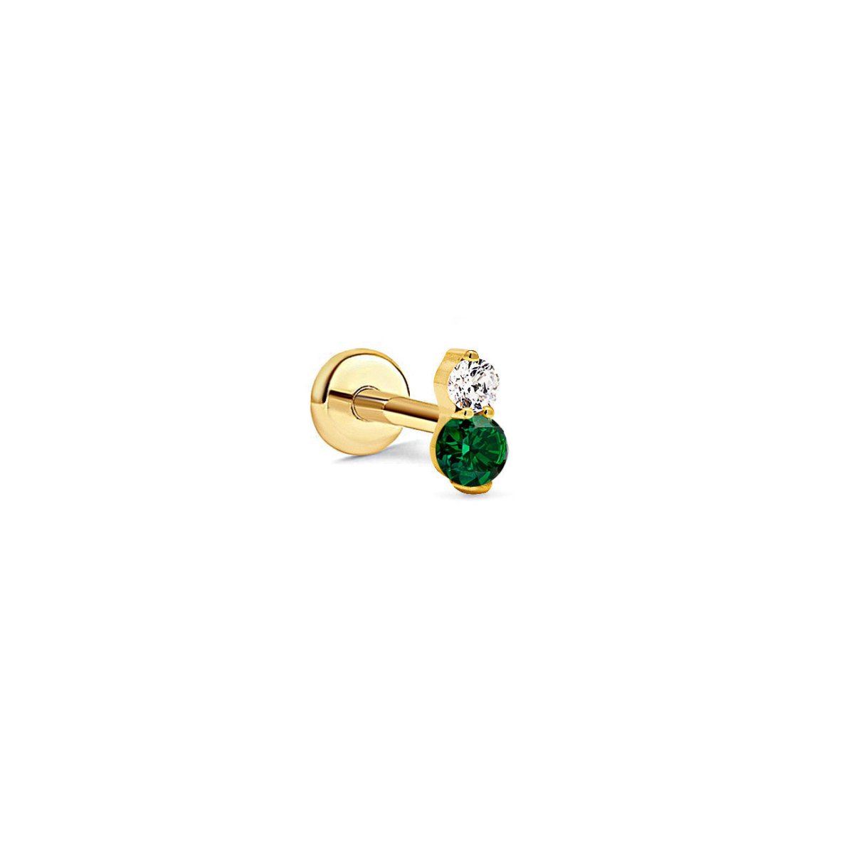 Product image of Pave Duo Stud Earring has a tiny Zirconia and Green Emerald gemstone| #Gemstone_Emerald