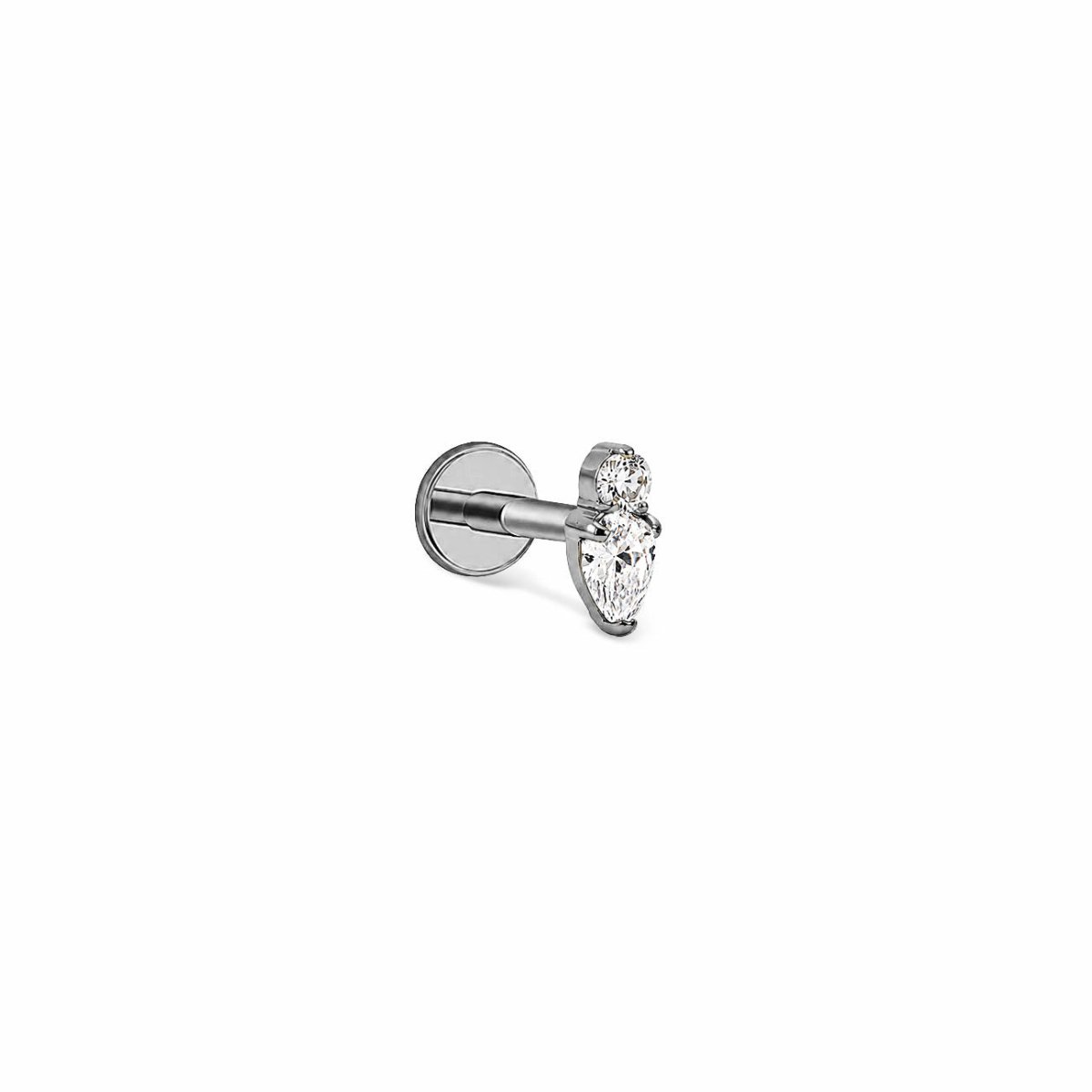 AMYO's Tiny Pear Duo Flatback Stud in Titanium on white background | #Gemstone_White Zirconia