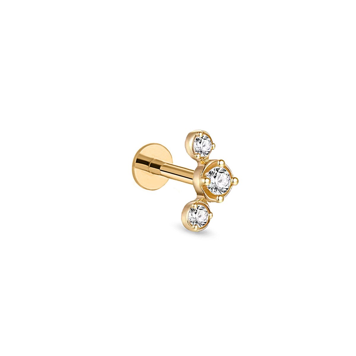 14K Gold Curved Trio Bezel Flat Back Stud with Gold Titanium Backing Post from AMYO