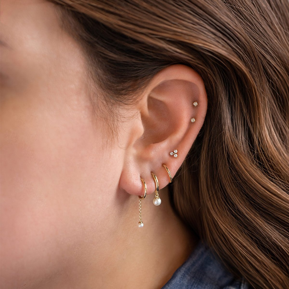 Tiny Pearl Dangling Clicker Hoop 14K