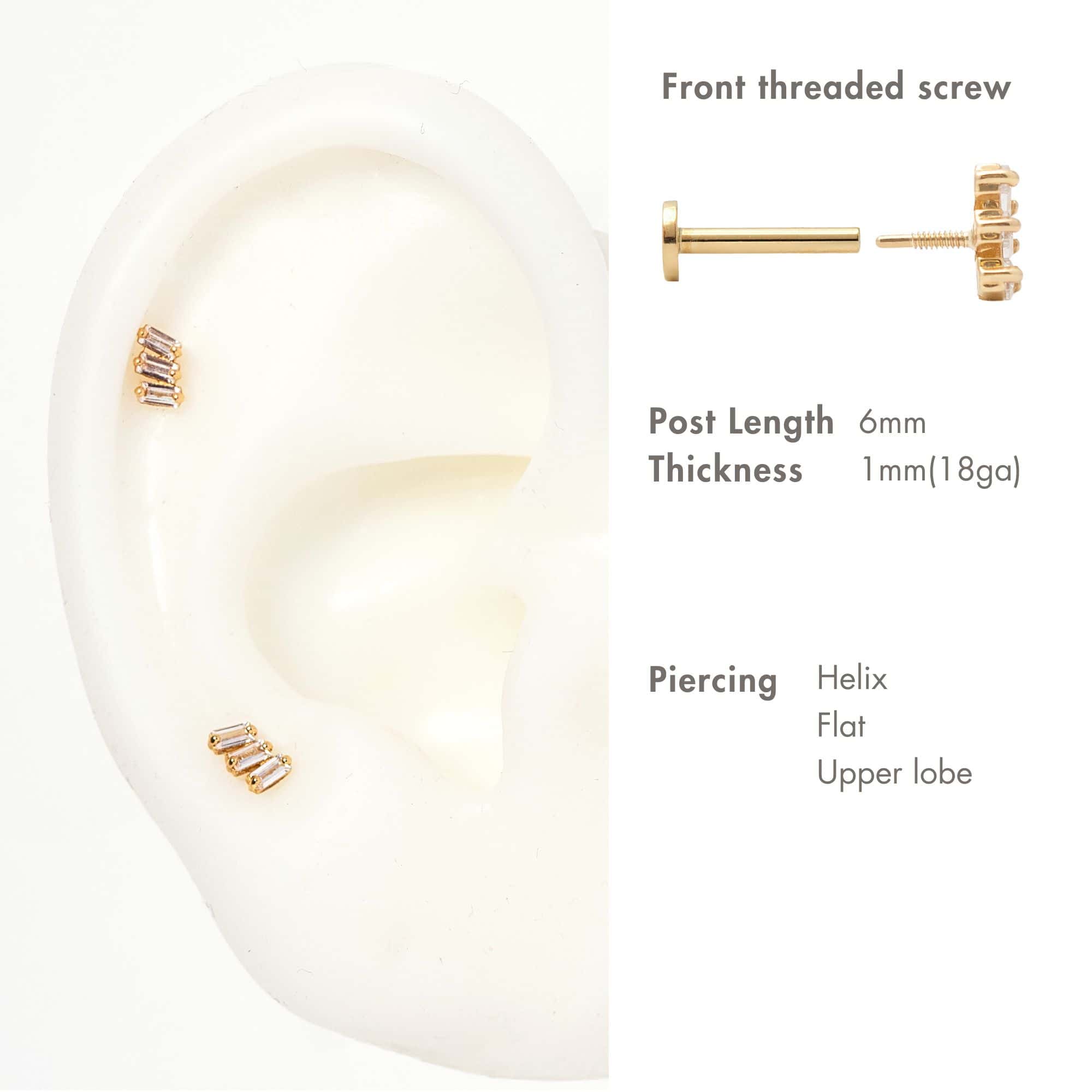 Tri Baguette Flat Back Stud