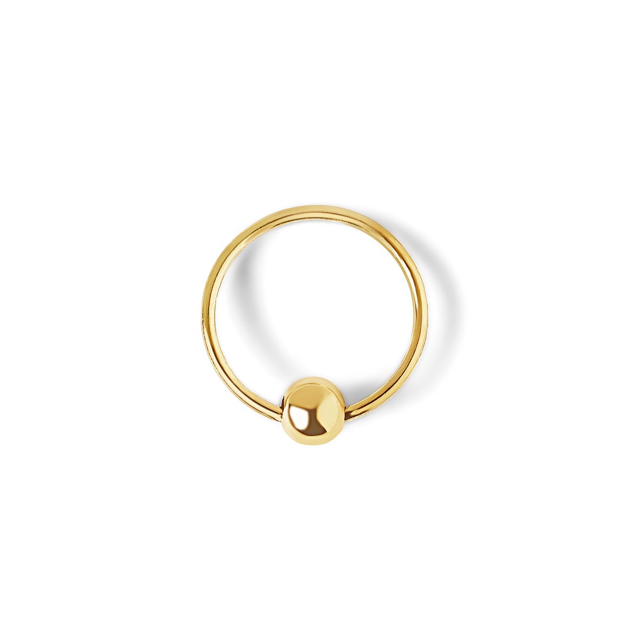 14K gold captive bead ring with a single fixed bead, on a white background