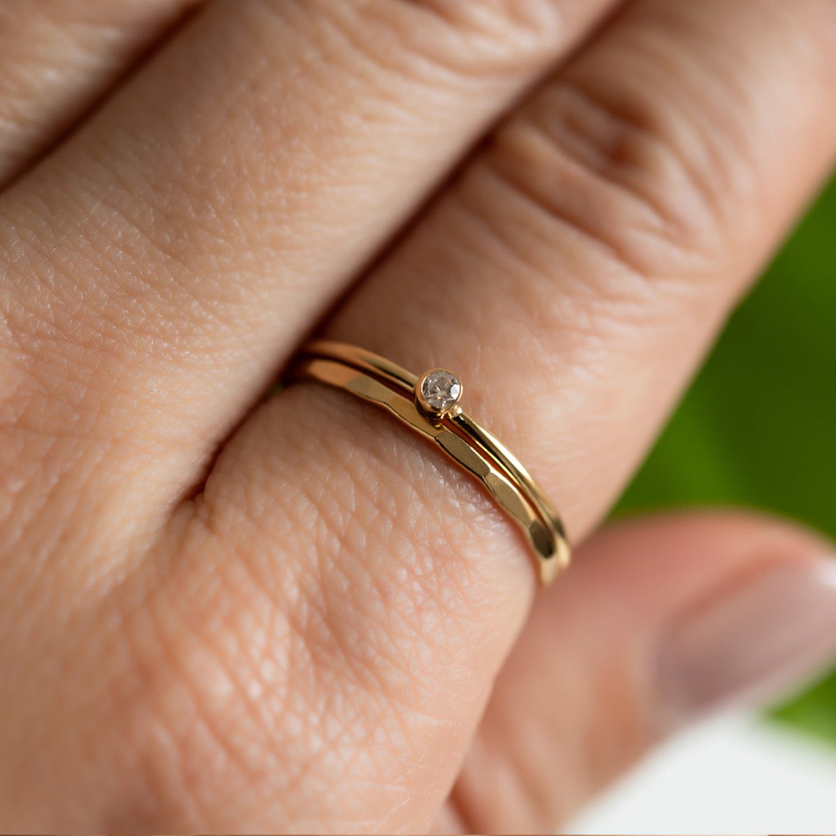 Gold Filled Ring Set from AMYO featuring our Solitaire and Hammered Rings