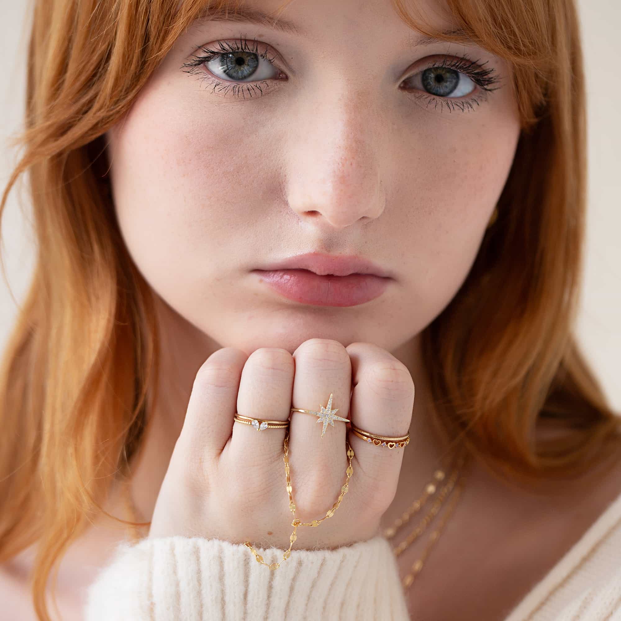 Tiny Pear Heart + Band Ring Set