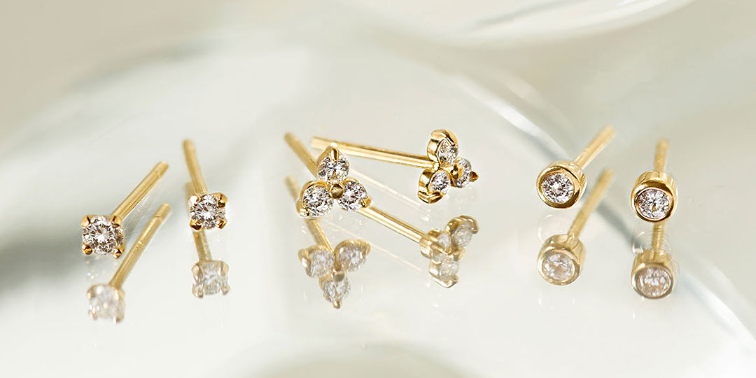 Tiny 14K Gold diamond stud earrings from AMYO
