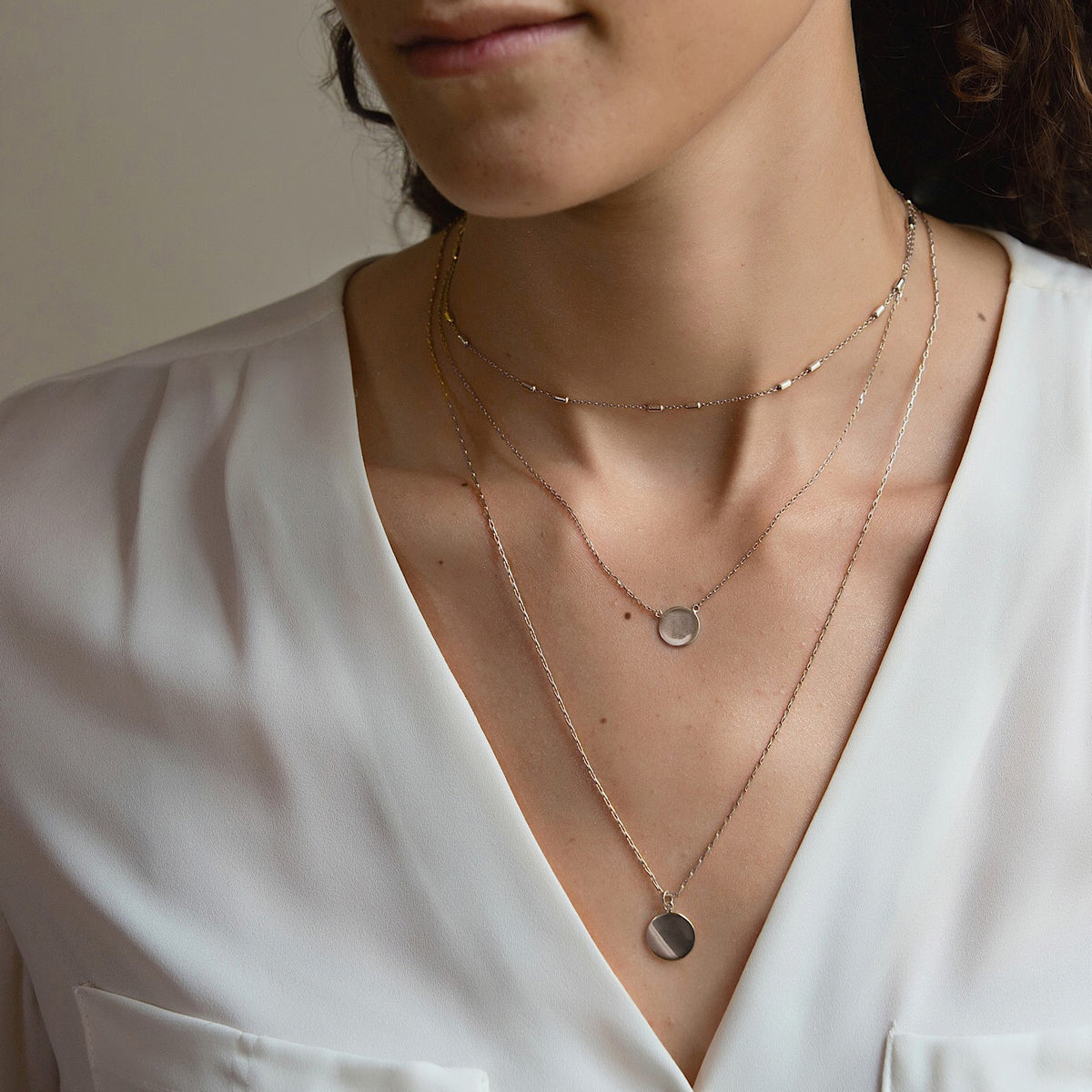 Delicate Chain Crystal Disc Layered Necklace Set in Sterling Silver – AMYO  Jewelry