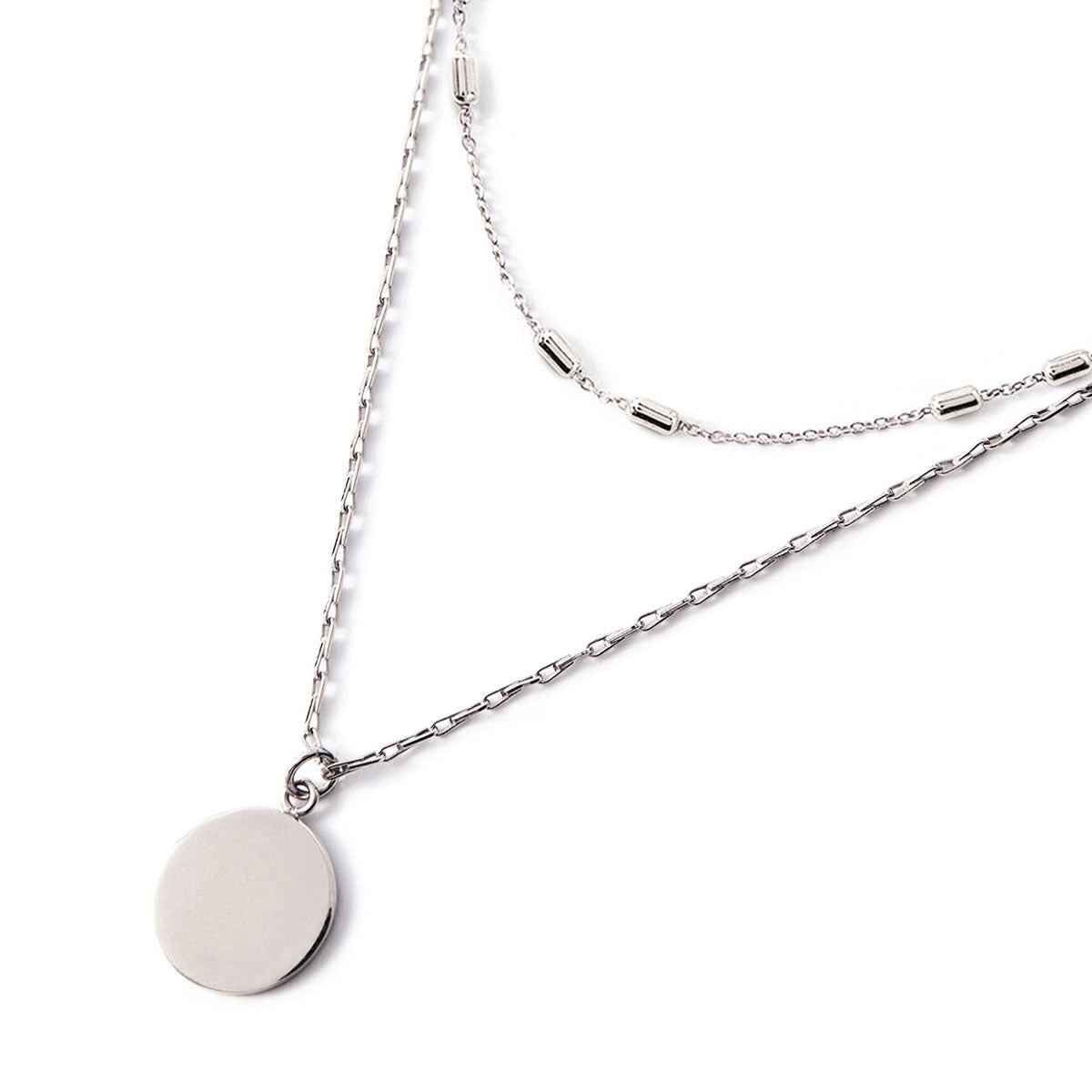 Delicate Chain Disc Layered in Set Jewelry Silver Crystal Sterling Necklace AMYO –