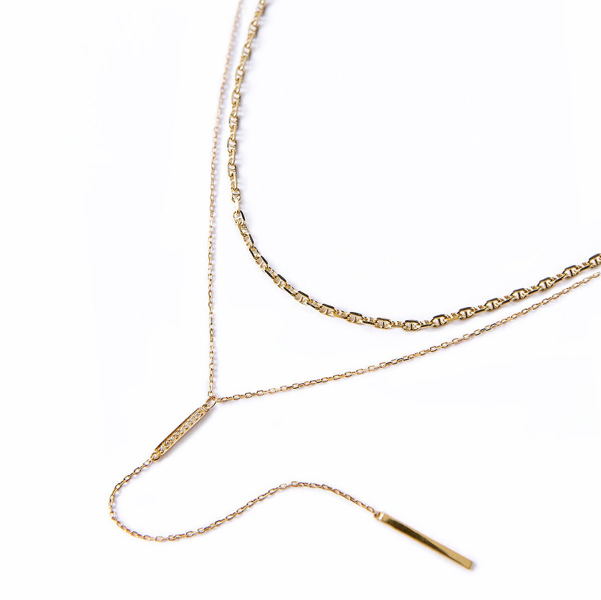 Gold Marina Chain and Bar Lariat Layered Necklace